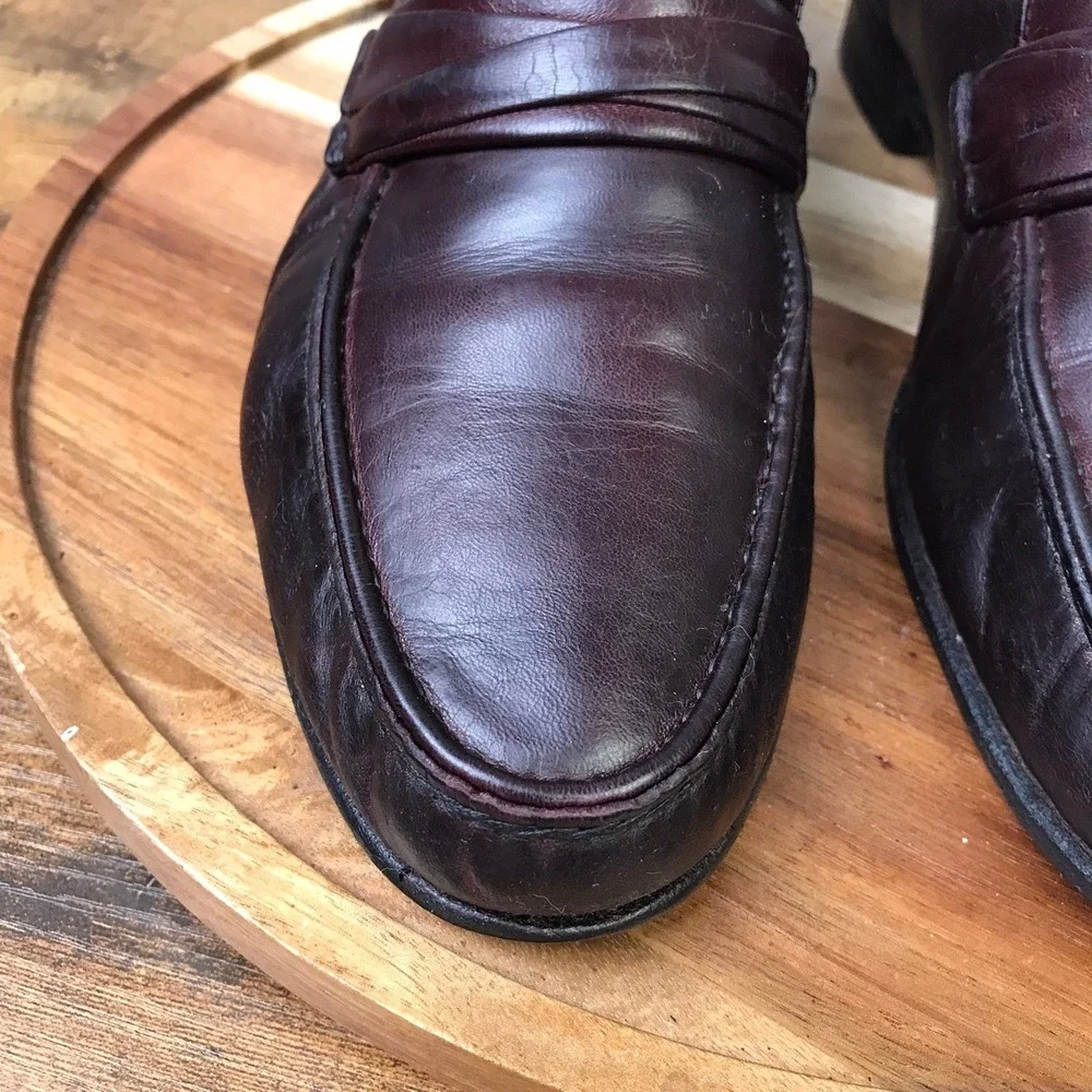 Allen Edmonds Bergamo Loafers Mens 11 D Burgundy Italian Leather Dress Shoes